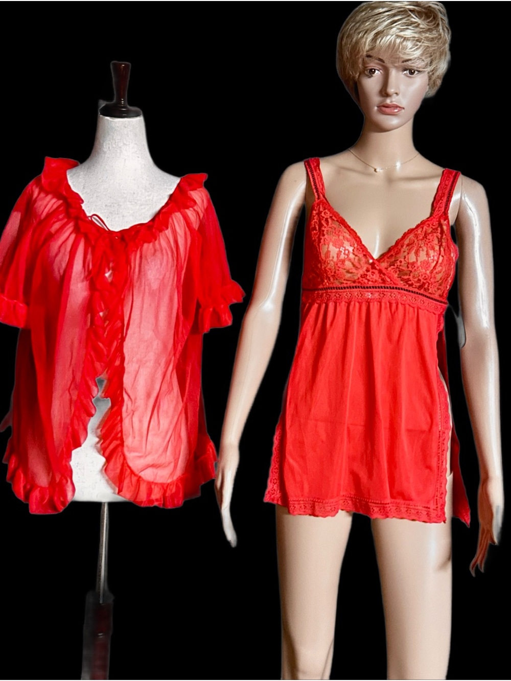 California ~ Medium ~ Red/ Black ~ USA ~ Sexy ~ Babydoll & Cardigan Lingerie Set